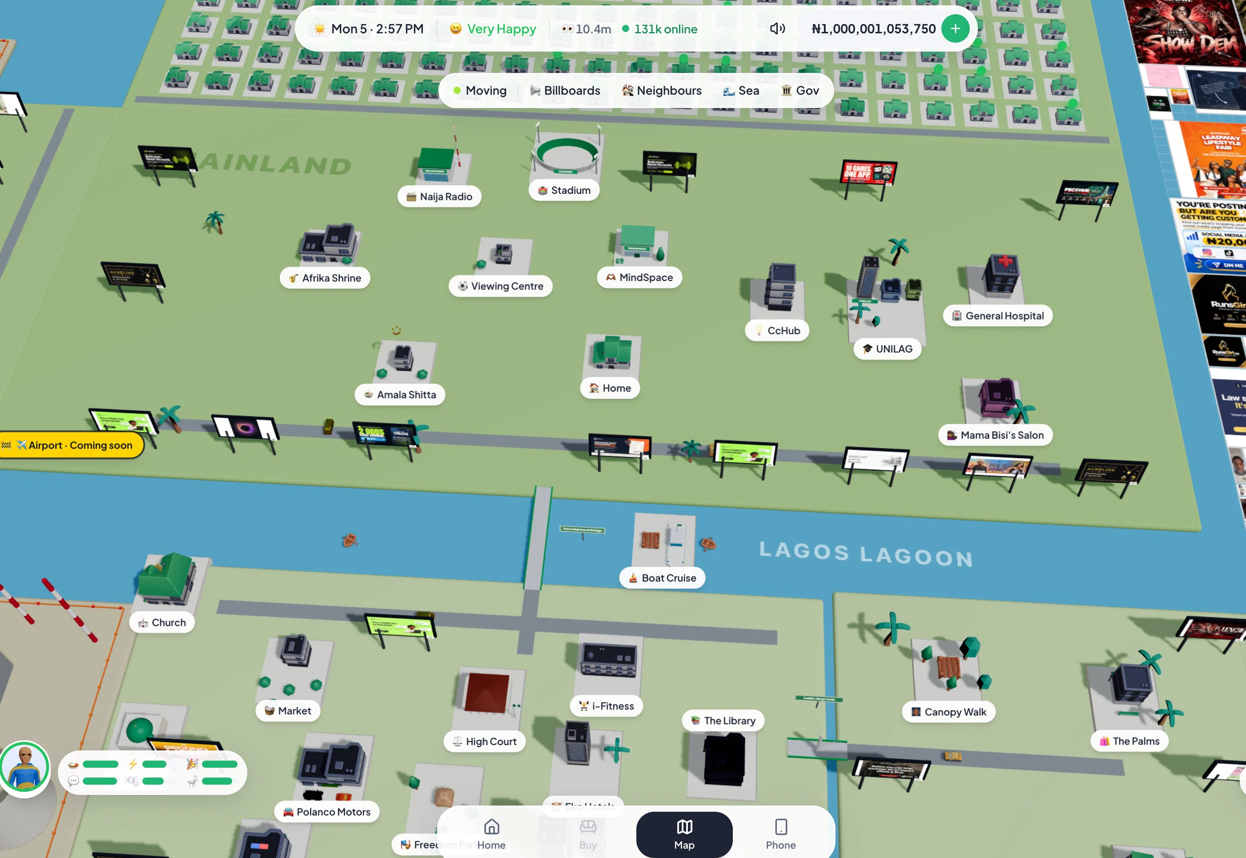 The Lagos Life map, showing the mainland and island districts with labelled places